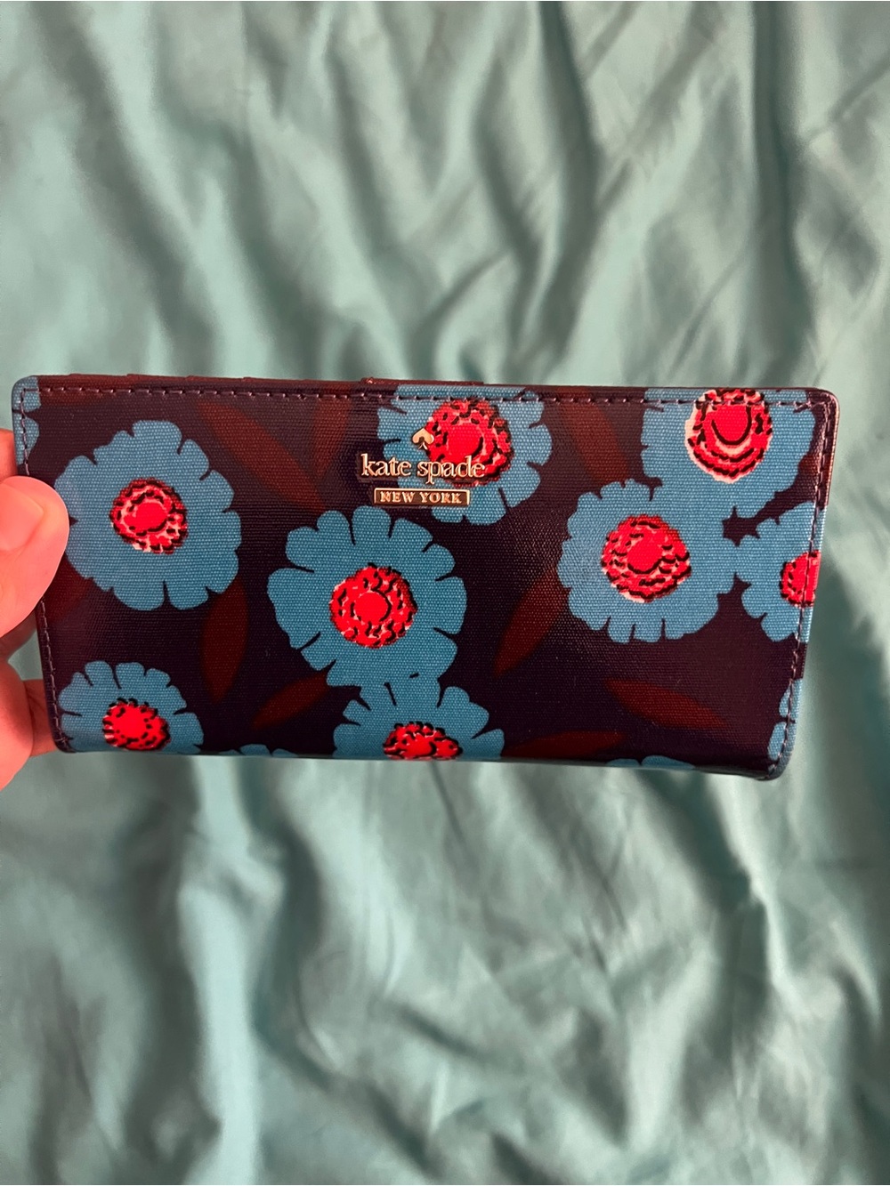 kate spade Floral Continental Wallet in Navy, Light Blue and Red